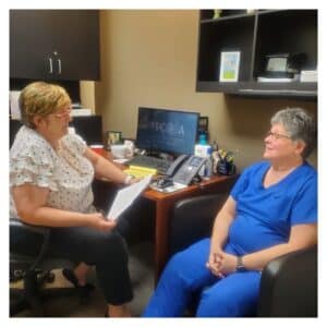 Talking with patient