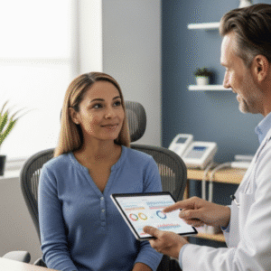 A doctor discussing clinical trial information with a patient.