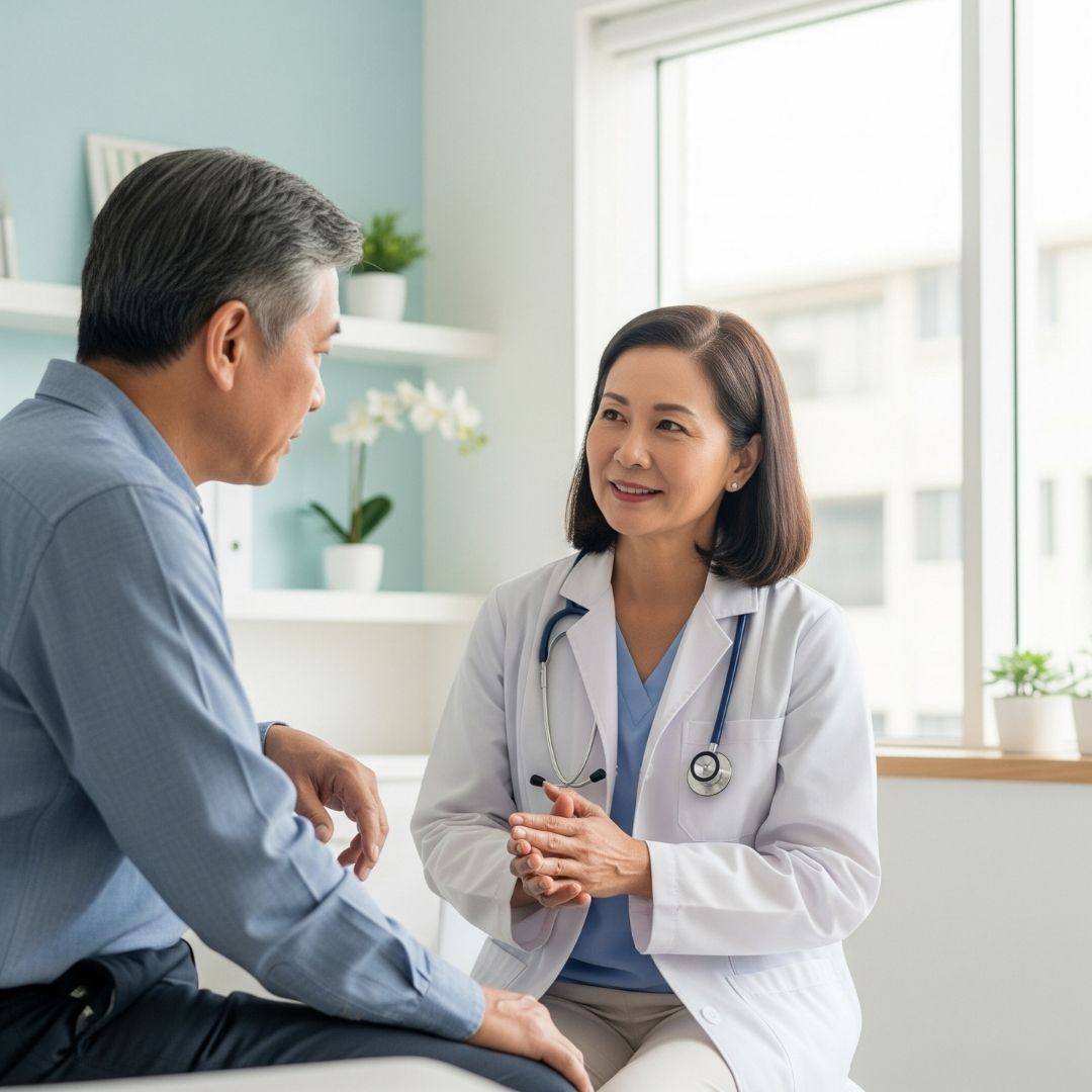 Doctor and patient having a compassionate discussion.