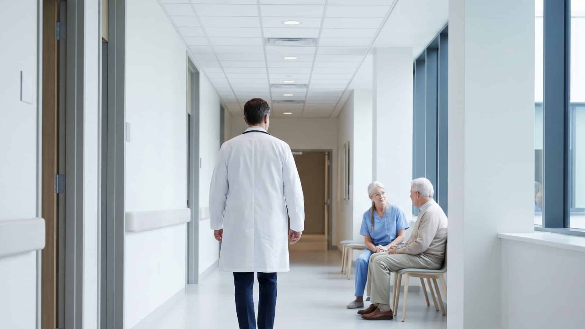 A doctor walking down the hall